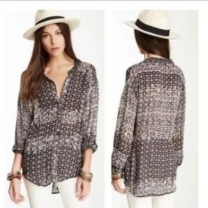 Free People Black and White Button Down Shirt